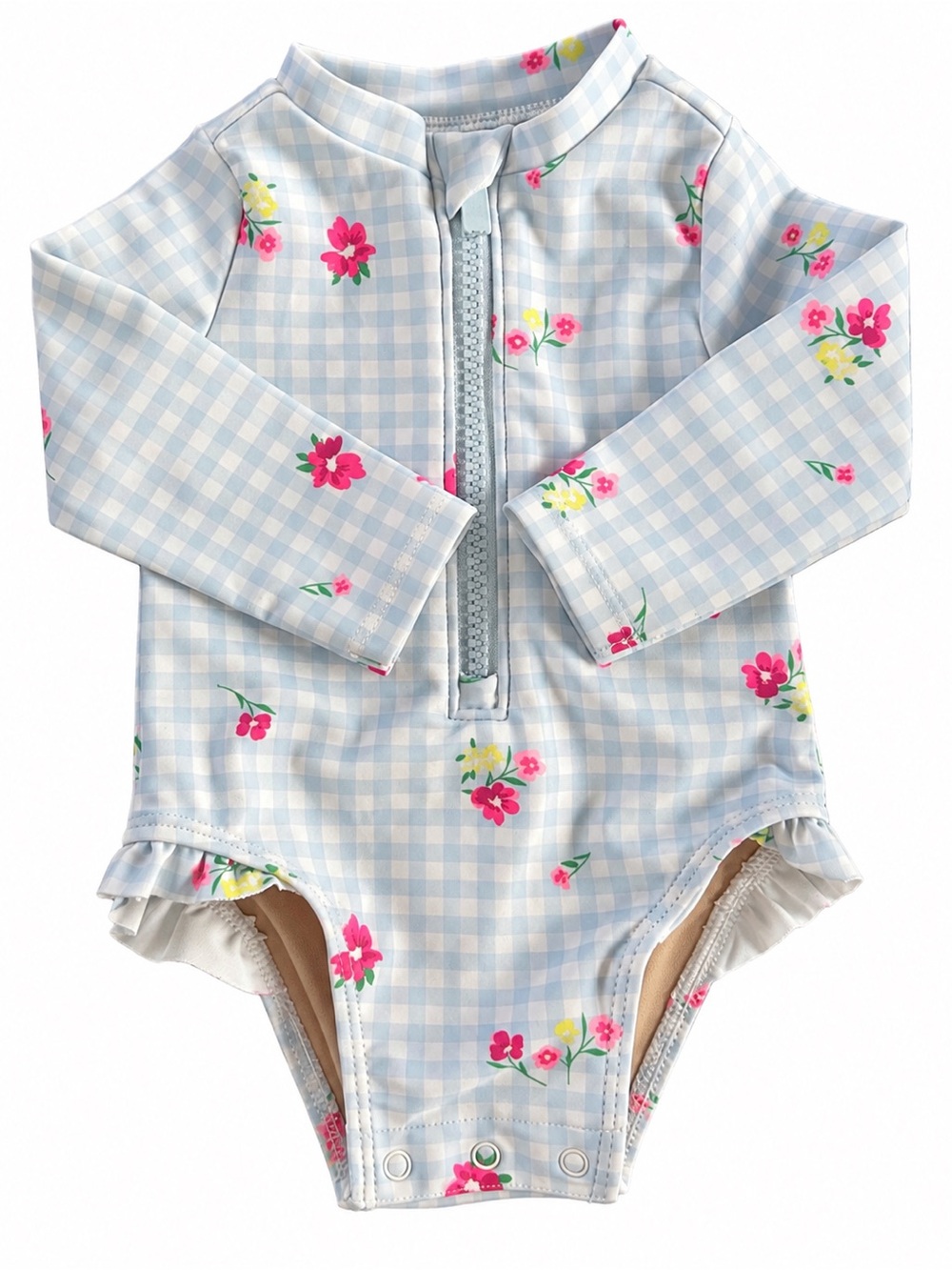 Old Navy Baby Floral Gingham Long Sleeve Swimsuit 0-3M